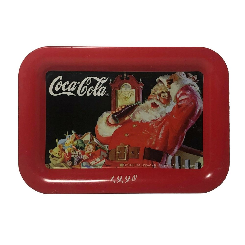 Vintage 1998 Coca-Cola with Santa Claus Christmas Mini Serving Tray, 4.5"x6.5"